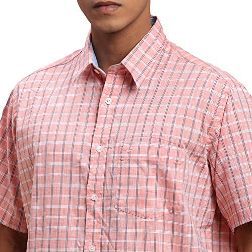 Image of Colorplus Men's Pure Cotton Checks Pattern Classic Fit Spread Collar Half Sleeve Casual Shirt