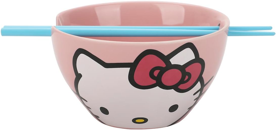 Hello Kitty Big Face 20 Oz Pink Ramen Bowl With Chopsticks
