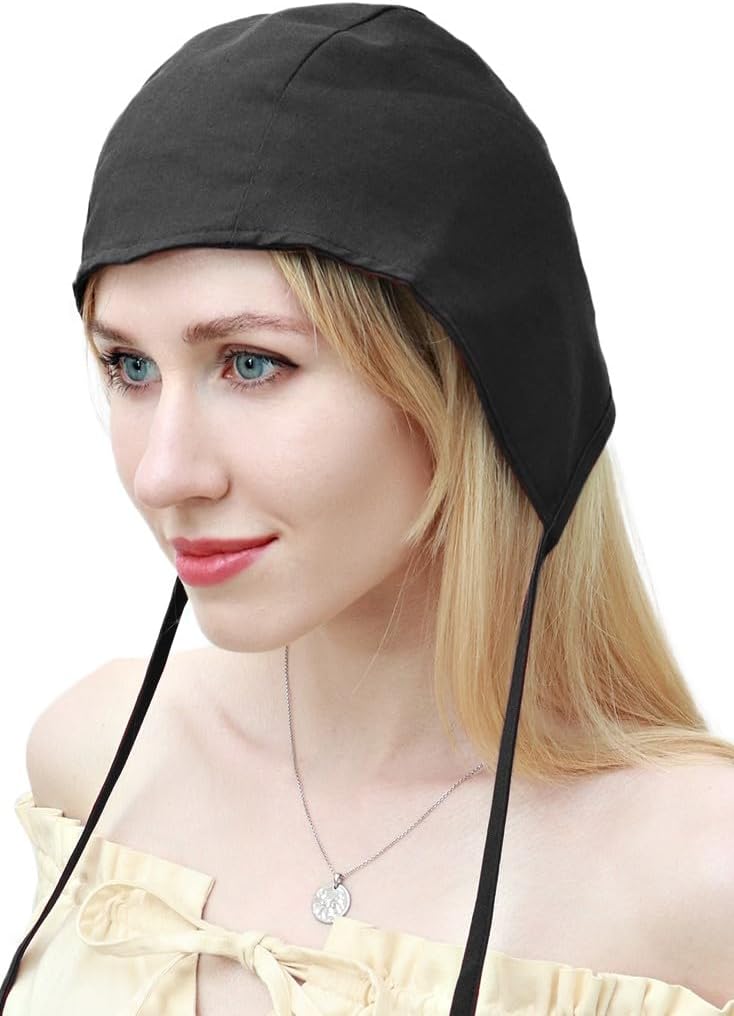 FURPHI Women's Medieval Coif Cap Victorian Bonnet Colonial Peasant Amish Hat Cosplay Accessories - Image 3