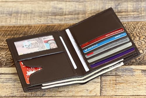 Bullz Genuine Leather Large European Hipster Bifold Credit Card Id Men's Wallet Slim Tall Passcase Billfold (Brown)3