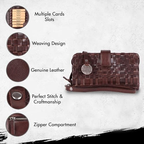 Genuine Leather Wallets for Women, Small Wallet for Women Zipper Coin Purse Credit Card Holder with Strap (VL-158-BROWN)2