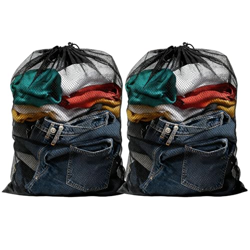 2pcs Laundry Bags for Washing Machine Mesh Laundry Bags for Washing Machine Large 70×90cm Black Polyester Laundry Net Bags with Drawstring Washing Bags for Laundry Delicates Beddings