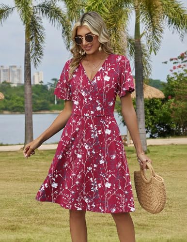Image of Zeagoo Womens Summer Dresses Wrap V Neck Dress Floral A-Line Ruffle Sleeve Casual Sundress with Pockets 2026
