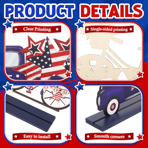 Image of Jetec 5 Pcs Patriotic Table Decorations 4th of July Wooden Table Centerpieces Red White Blue Gnome Wood Sign for 250 Years Anniversary Veterans Memorial Day Independence Day Home Decor (Fashion)