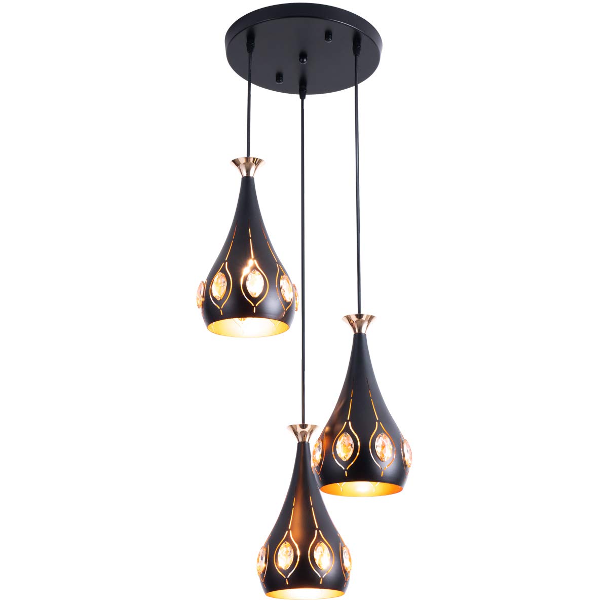 Weesalife 3 Pendant Lights Rustic Adjustable Kitchen Lighting Fixture With Crystal Decor Shade Black Hanging Lamp Industrial Pendant Light For Dining Room Foyer Loft Hallway Restaurant Farmhouse Buy Online In Guatemala At