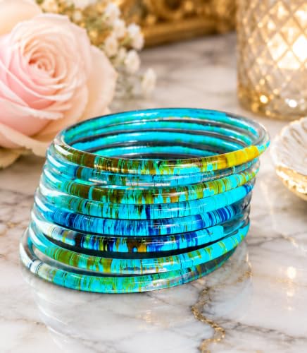 Image of NMII Premium Glass Bangle Set for Women | Multicolor Designer Kangan | Fancy Kanch ki Chudiya | 3D Transparent Chudi Set | Wedding & Festive Occasions Bangles