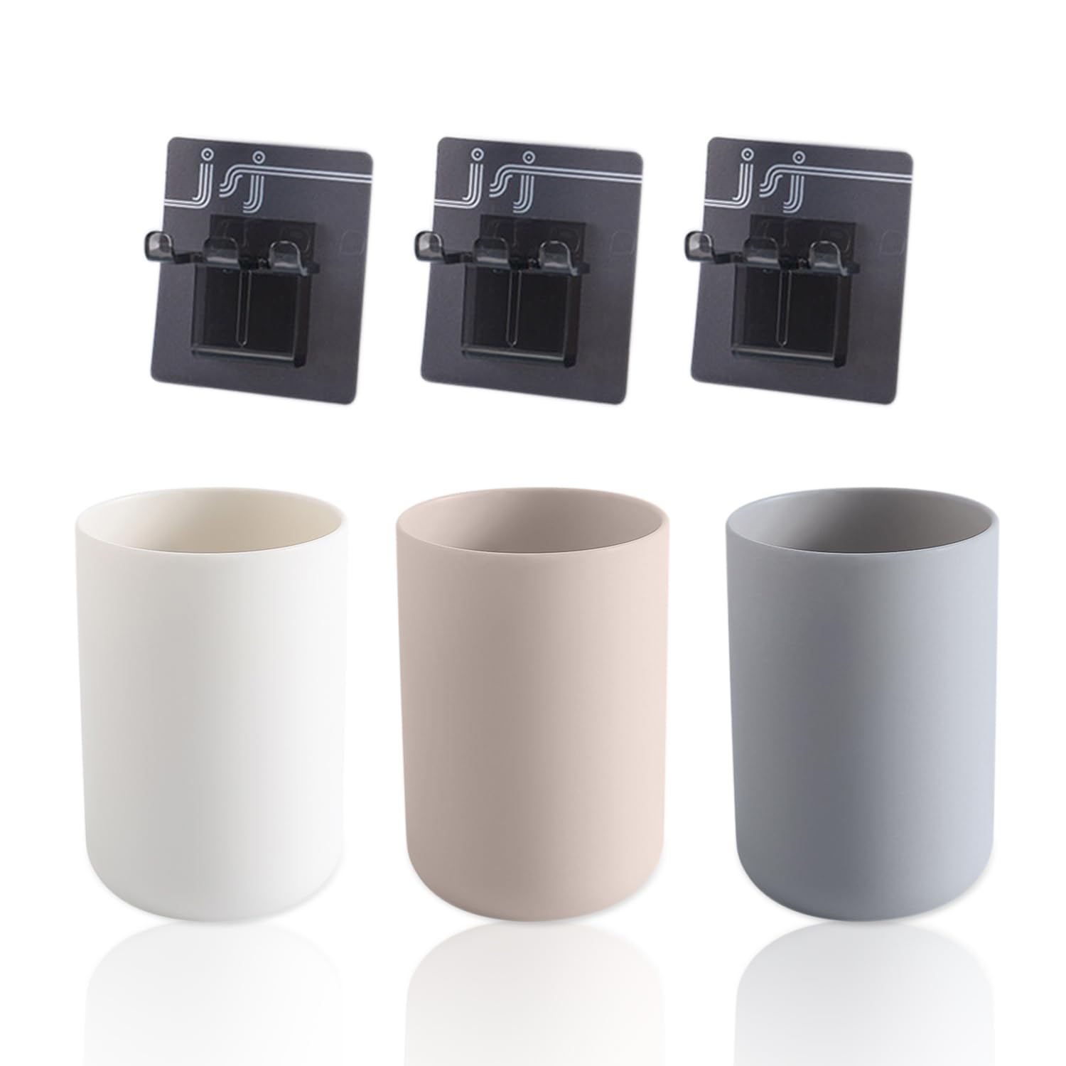 3 vasos para enjuagar la boca con 3 colgadores para cepillos de dientes, vaso de plástico de grado alimenticio, soporte para cepillos de dientes de baño, caja de almacenamiento para accesorios