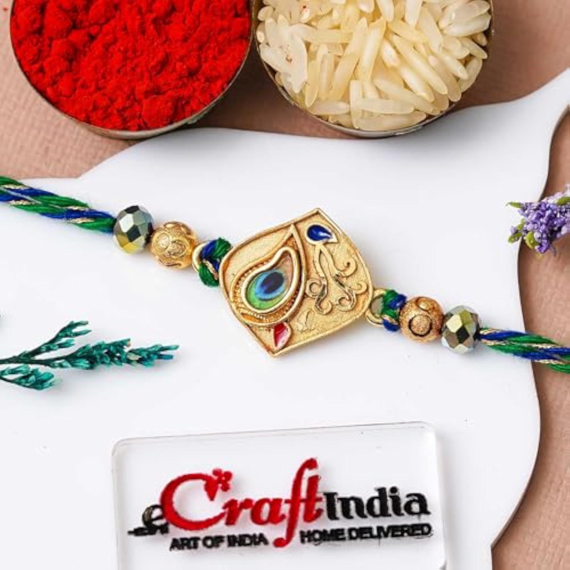 Peacock Feather Rakhi for Brother with Gift Combo Set