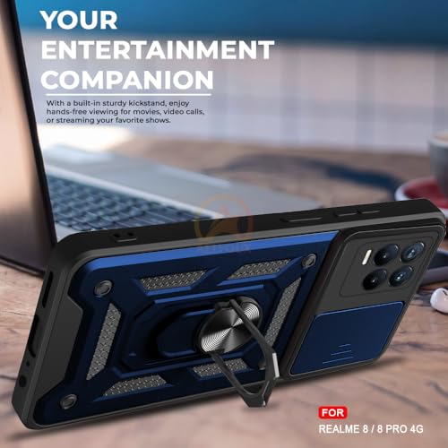 Image of Armor Bumper Back Cover Case for Realme 8 Pro / 8 4G Rotating Camera Cover, Ring Holder & Kickstand | Heavy Duty & 360 Degree Protection Realme 8 Pro / 8 4G Back Cover (Blue)