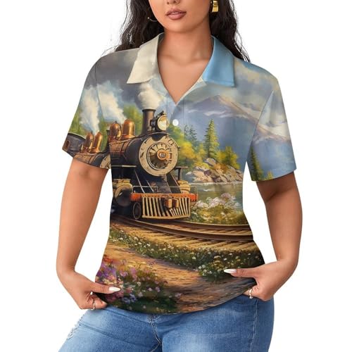 Polo de manga corta para mujer transpirable con estampado vintage