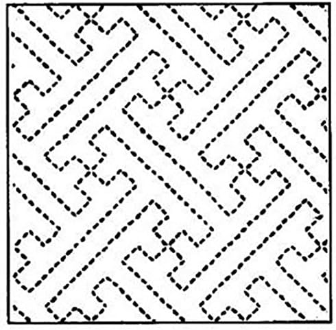 Sashiko Fabric - Pre-printed Sashiko Sampler - Saya-gata (Key Maze) # 004 WHITE