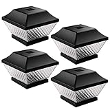 Outdoor Post Cap Lights- LED Solar Cap Lights 4 Pack Warm White Post Lighting for 4 x 4 Wooden Posts...