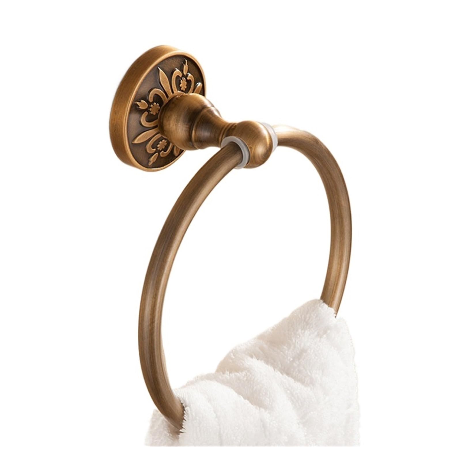 Bathroom Towel Holder, Solid Aluminium Wall-Mounted Round Antique Brass Ring, Rack Classic Accessories Easy Maintenance