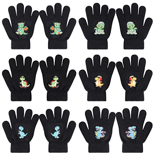 QKURT 6 Paires Gants Enfants, Gants d'hiver en Tricot pour Enfants Moufles Extensibles pour Enfants avec Motif de Dessin Animé pour 5-12 ans Garçons Filles Anniversaire Noël Cover
