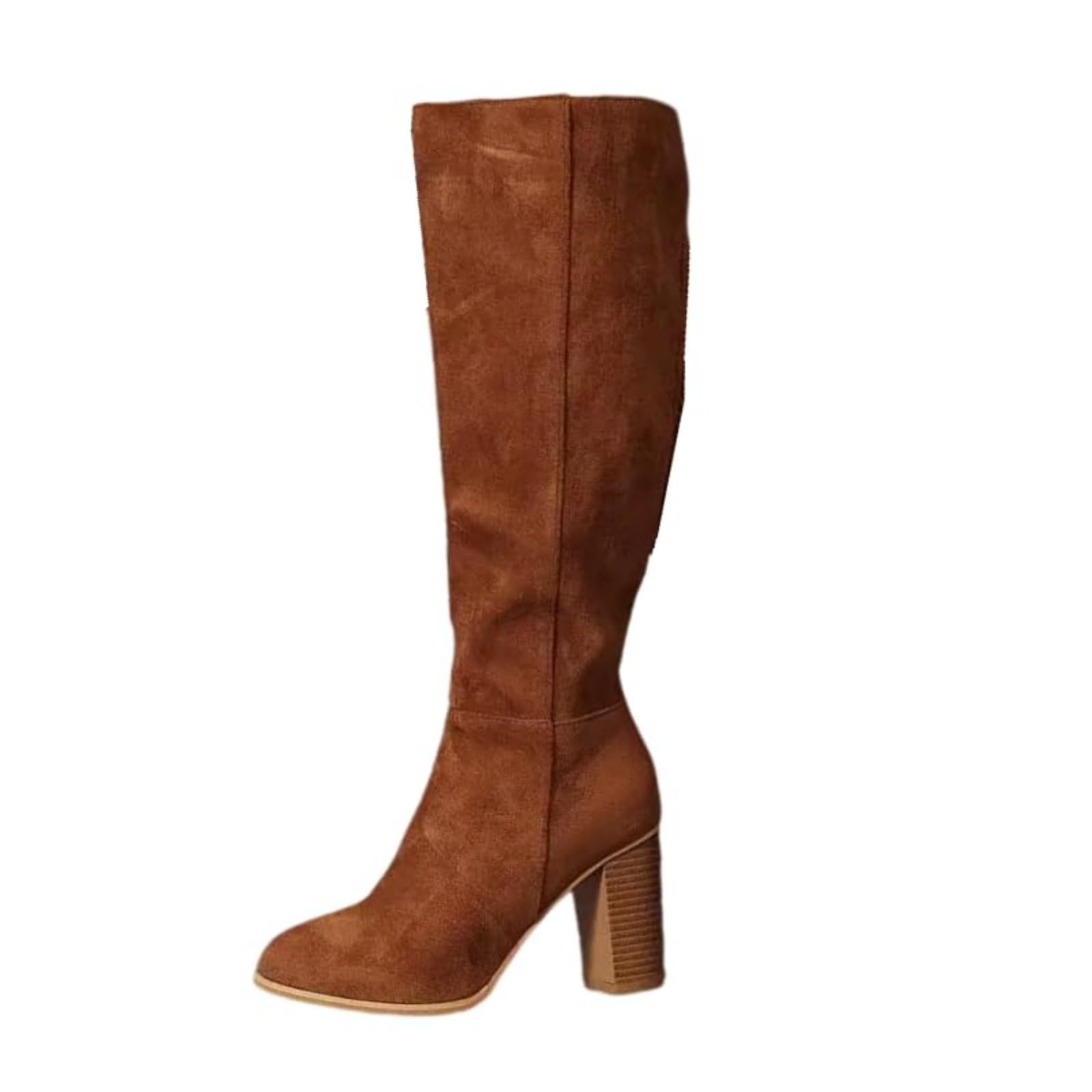 Womens Knee High Boots Pointed Toe Suede Boots Side Zipper Chunky Heel Stretch Winter Boot Wide Calf Block