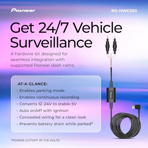 Image of Pioneer RD-HWK300 USB-C Hardwire Kit for Compatible Dash Cams - 12-24V to 5V with Low Voltage Protection, Fuse Safety, Parking Mode Support for Continuous Recording