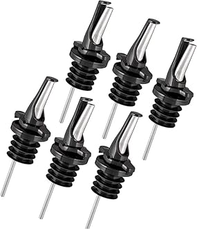 Poura3-in-1 Liquor Pour Spout with BPA-Free Natural Rubber and Built-In Fruit Fly Protection – Hygienic Dishwasher Safe Alcohol Speed Spouts – Also for Olive Oil, Juice, Syrup – Black 6 Pack