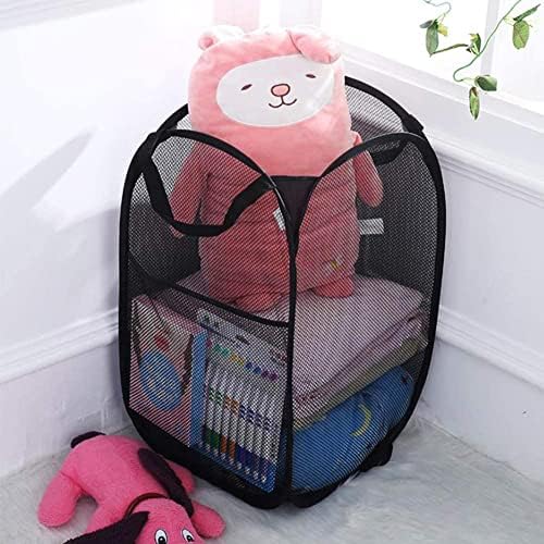 Mesh Laundry Baskets, 2 Pack Pop up Laundry Hampers Mesh Collapsible Laundry Baskets Foldable Mesh Hamper with Handles for Clothes and Toys Storage, Black