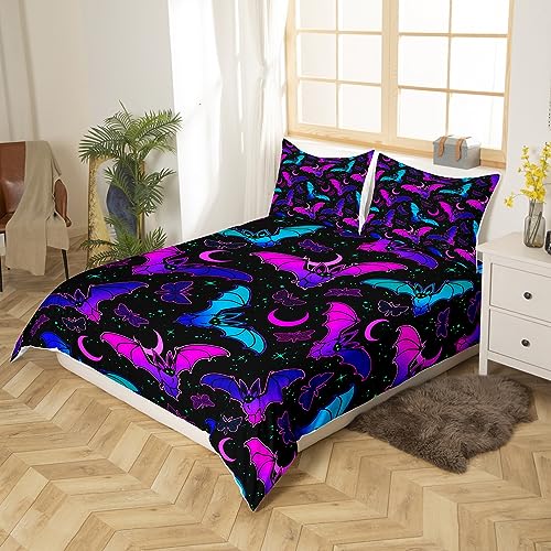 Homemissing Bat Duvet Cover Set Halloween Trippy Bedding Set for Kids Boys Girls Butterfly Comforter Cover Set Microfiber Colorful Bedspread Cover Bedroom Bedclothes Single - Image 2