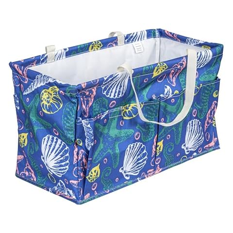 Household Essentials Krush Container All-Purpose Utility Tote, Water-Resistant Vinyl Lining with Pockets, Sea Shell Cover