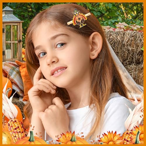 Image of 6 Pack Thanksgiving Fall Hair Clip for Women Enamel Rhinestone Harvest Turkey Pumpkin Maple Leaf Hairpins Thanksgiving Autumn Party Hair Accessory Gifts