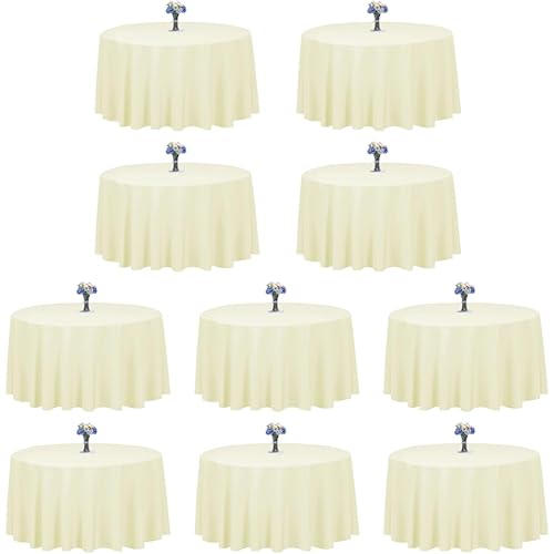 LTC LINENS 10 Pack 120 Inch Round Tablecloth Ivory for 60 Inch Round Table - Bulk Round Table Cover - Washable, Wrinkle Resistant Polyester Fabric Cloth for Wedding, Party