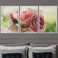 3 Piece Framed Canvas Wall Art Pink Blossom and Colorful Bouquet Canvas Prints Home Artwork Decoration for Living Room,Bedroom - 16