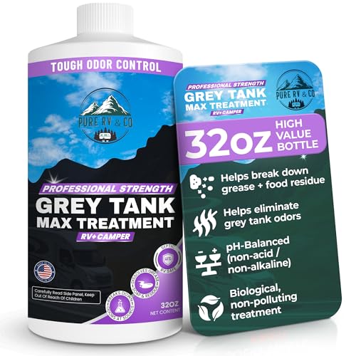 Pure RV Grey Water Tank Treatment 32oz - RV Grey Tank Cleaner & Odor Eliminator | Enzyme Formula Breaks Down Grease Soap & Food Waste | Septic Safe for Camper Boat & Marine