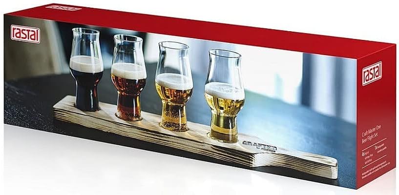 RastalCraft Master One Flight Set – Set N ° 5 Pieces (N ° 4 Craft Master 19.5 cl One Taster Glasses + Scoop Lithographed Handmade Wood) for the of Beer Tasting – Gift Box