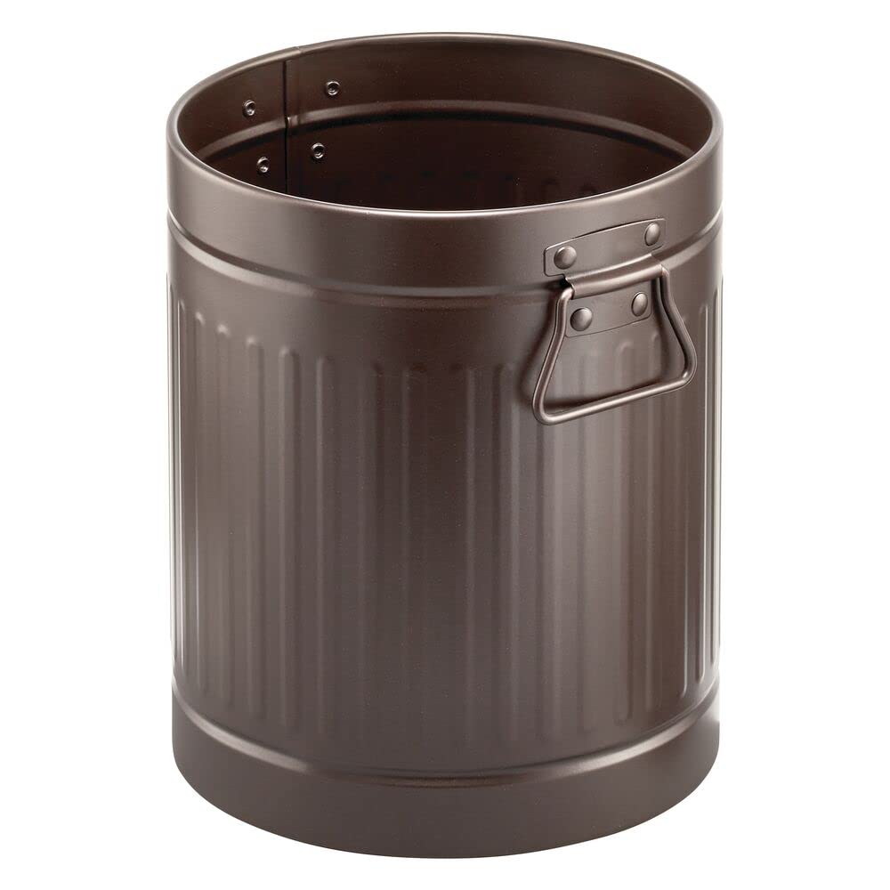mDesign Steel Metal 2 Gallon 7 Liter Trash Can Wastebasket Garbage Bin with Handles for Bathroom Kitchen Bedroom