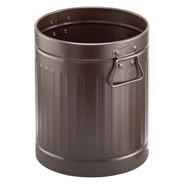 mDesign Steel Metal 2 Gallon 7 Liter Trash Can Wastebasket Garbage Bin with Handles for Bathroom Kitchen Bedroom