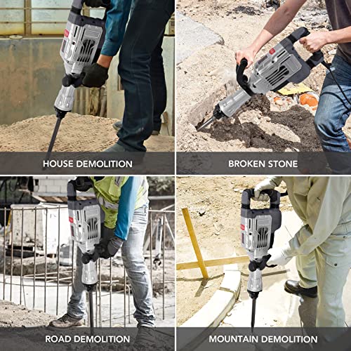 14-Amp 30-Pound Sds-Hex Jack Hammer,1-1/8" 2000W Corded Electric Heavy Duty Demo Demolition Chipping Hammer Concrete/Pavement Breaker With Carrying Case Flat Chisel Bull Point Chisel #TOP5