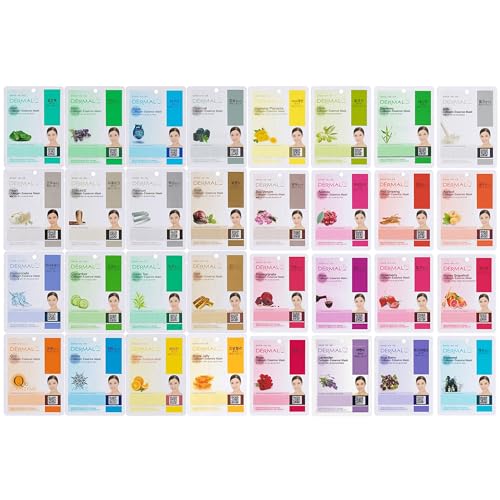 DERMAL Korean Collagen Face Mask 32 Combo Pack A+B Set – Hydrating & Soothing Sheet Mask with Panthenol, Hypoallergenic Calming Moisture Care for All Skin Types