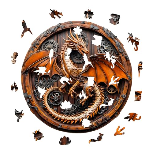 KaayeeWood Holzpuzzle Erwachsene, Mechanischer Drache-1 Holzpuzzle, Einzigartige Wooden Puzzle Mit Geschenkbox, Geschenke für Kinder und Erwachsene(34 * 33.8cm-300 Stück)