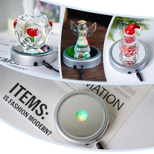 Image of ZEERSHEE Multicolor LED Light Base for 3D Crystal Glass Art Lighted Up LED Round Display Pedestal (Mirrored Flat)