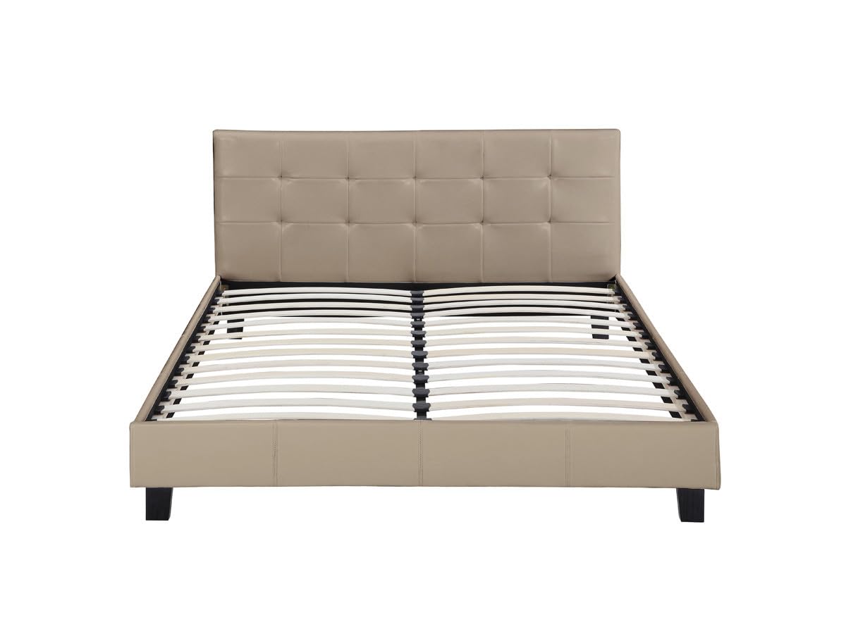 Habitat et Jardin - Lit Double Julia en Simili Taupe 140 x 190 cm | Cadre de Lit 2 Places | Sommier et Tête de Lit Inclus | Support à Lattes en Bois