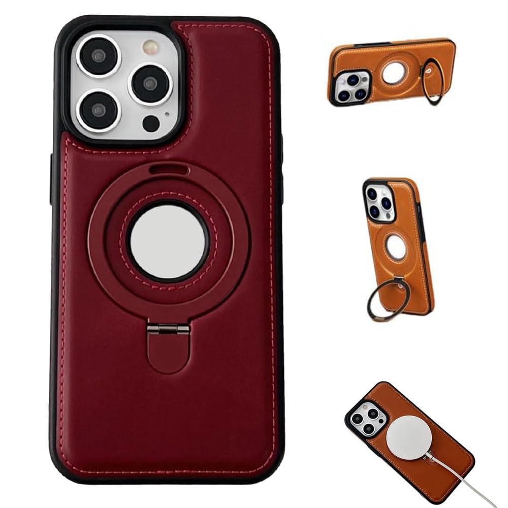 Leonaw Leather Phone Case for iPhone, Full-Coverage Shockproof Leather Magnetic Stand Phone Case for iPhone 12/13/14/15/16 Plus Pro Max, with Metal