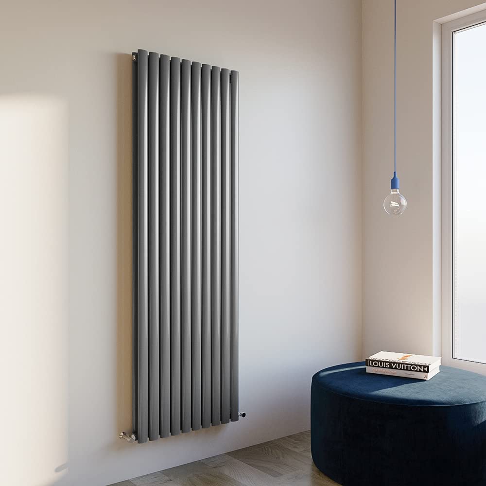 Huibathroom Anthracite Oval Column Radiator 1800X590mm Vertical Design Double Central Heating Rad
