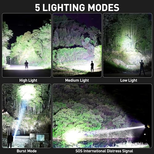 Rechargeable LED Flashlights High Lumens, 90,000 Lumens Super Bright Flashlights with 5 Modes, Waterproof Powerful Flash Light Multifunctional Flashlights for Home Camping Hiking(2 Pack) - Image 6