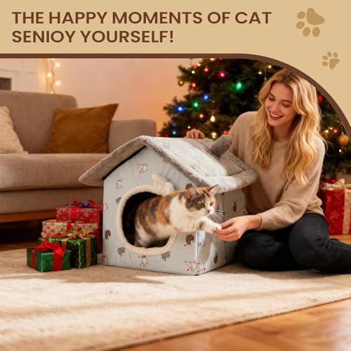 Coussin de nid couvert pour chat : lit grotte chaud pour l'hiver - 4