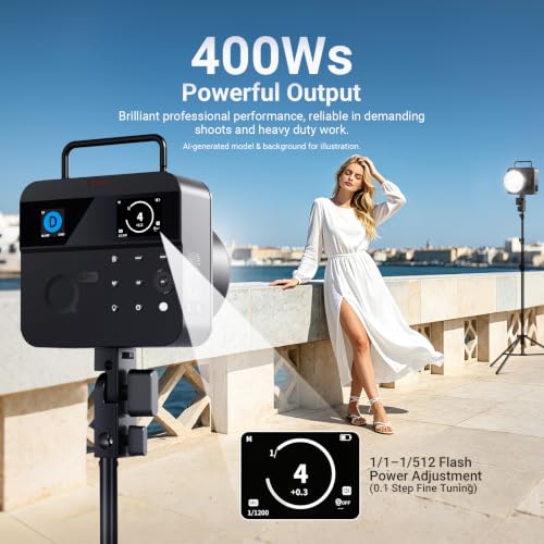 Image of NEEWER Q4PRO 400Ws 2.4G TTL Outdoor Studio Flash Strobe, Compatible with Godox, APP Control Light, 1 /8000 HSS 6000K 2800mAh Dual Screen Monolight Bowens Mount /0.01-1s Recycle /30W Modeling Lamp