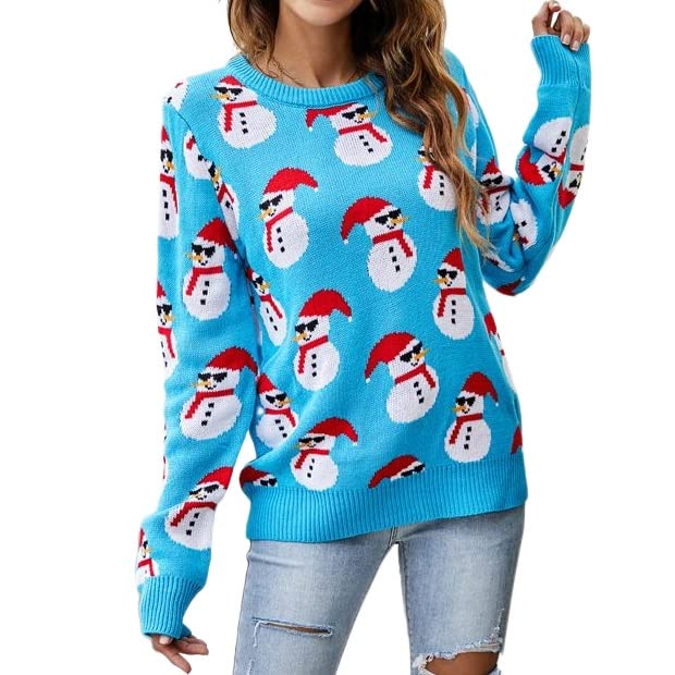Ugly Christmas Sweater for Women,Round Neck Long Sleeve Jumper Fun and Cute  Sweaters Tops,Ugly Christmas Sweater Style Women Sweatshirt (Color : Blue,  Size : Medium) : Amazon.ca: Clothing, Shoes u0026 Accessories