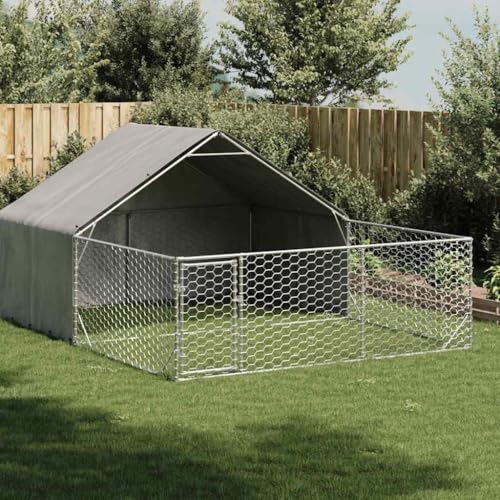 Vetnasa Caseta Perros Exterior con Corral 4x3x1,9 m Acero galvanizado Producto para Mascotas y Animales, Productos para Mascotas, Productos para Perros, Casetas para Perros Plateado 39,05 KG