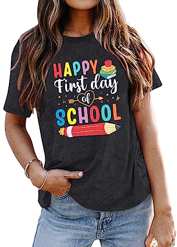 First Day of School Shirt Women Teacher Life T Shirts Back to School Gift Tee Tops for School Teachers Students