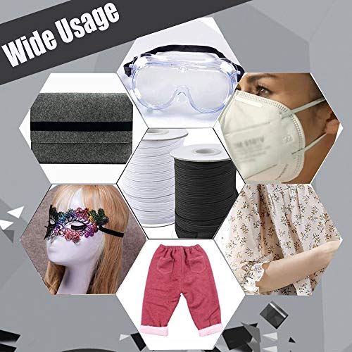 MYUREN 100 Yards Length 1/4 Inch Width Braided Elastic Band White Elastic Cord Heavy Stretch High Elasticity Knit Elastic Band for Sewing Crafts DIY, Mask, Bedspread, Cuff
