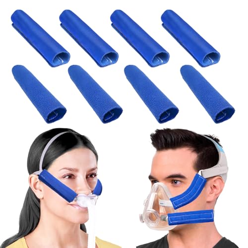 Image of NATAKU 8Pack Satin Strap Covers, Breathable Silk Strap Cushions for Mask Strap Headgear,Universal and Reusable Fleece Strap Comfort Pad, C Papa Accessories & Supplies for Reducing Red Mark(Blue)