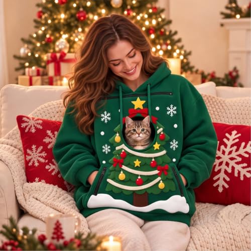 Christmas Hoodie with Dog Pouch Men Cute Fleece Hoodies Zipper Pockets - image 2