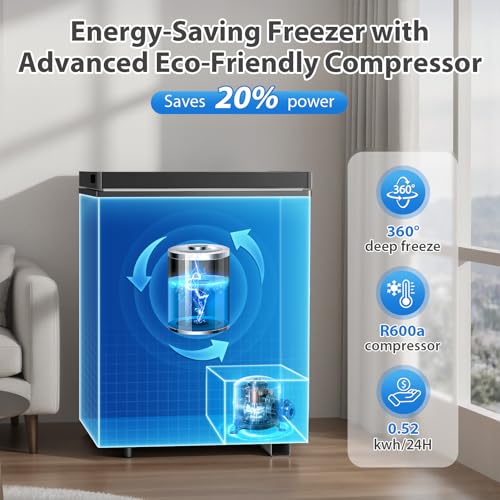 Image of Chest Freezer 3.5 Cubic Feet with Removable Basket and Fast Cooling, Small Deep Freezer, Adjustable Temperature, Energy Saving, Low Noise,Top Open Door Compact Freezer for Kitchen Garage