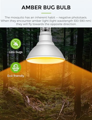 Image of L LOHAS LED Dusk to Dawn Yellow Bug Light Bulbs Outdoor, PAR30 Flood Light | LED Flood Light Outside, 75W Equivalent, Non-Dimmable Porch Lights, 11W E26 Base for Patio, Backyard, Party, 2 Pack