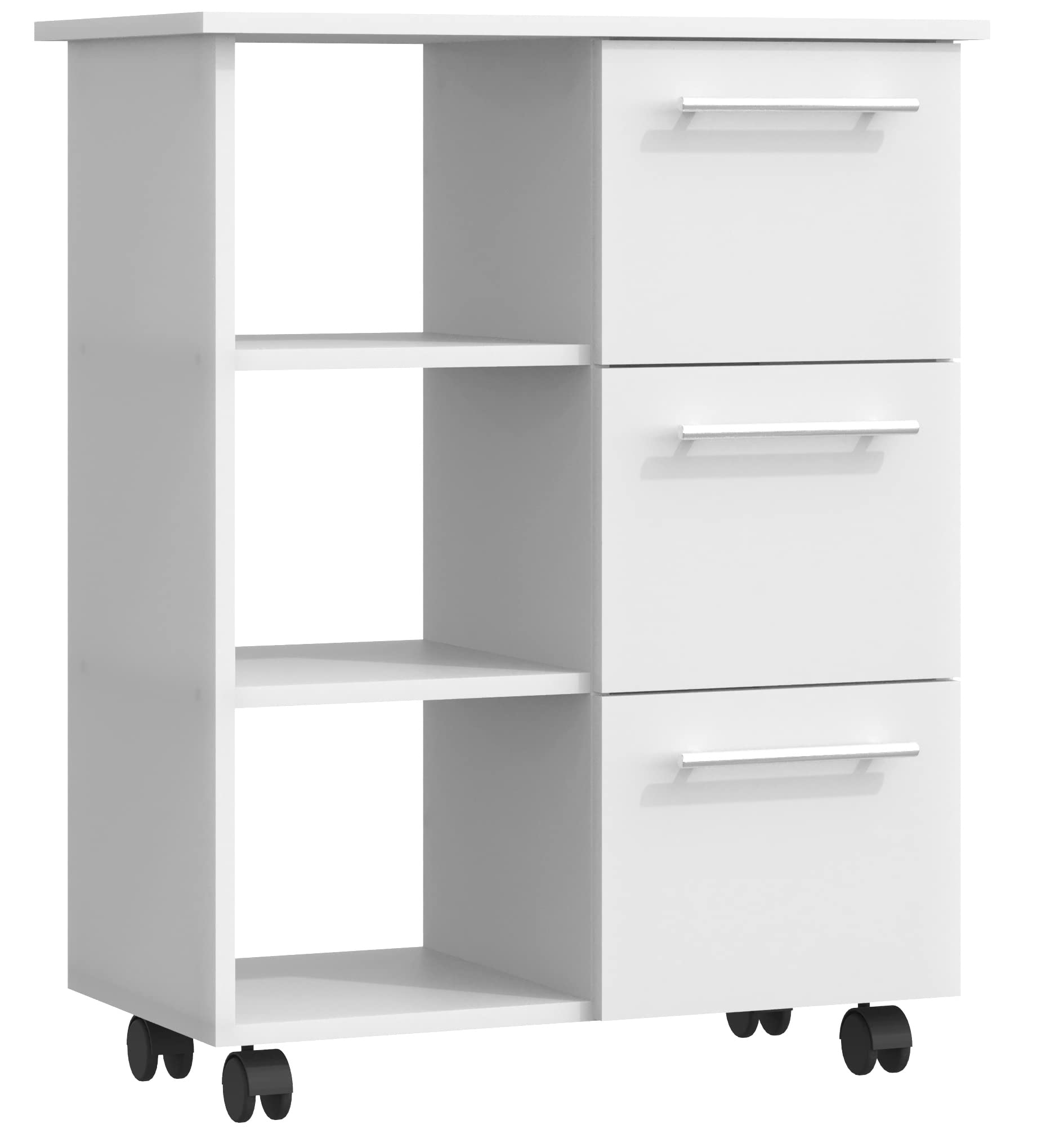 VCM Carro de Cocina de Madera Carro de Servicio Carro rodante Estantería Ruedas Cajón Esilo L Blanco